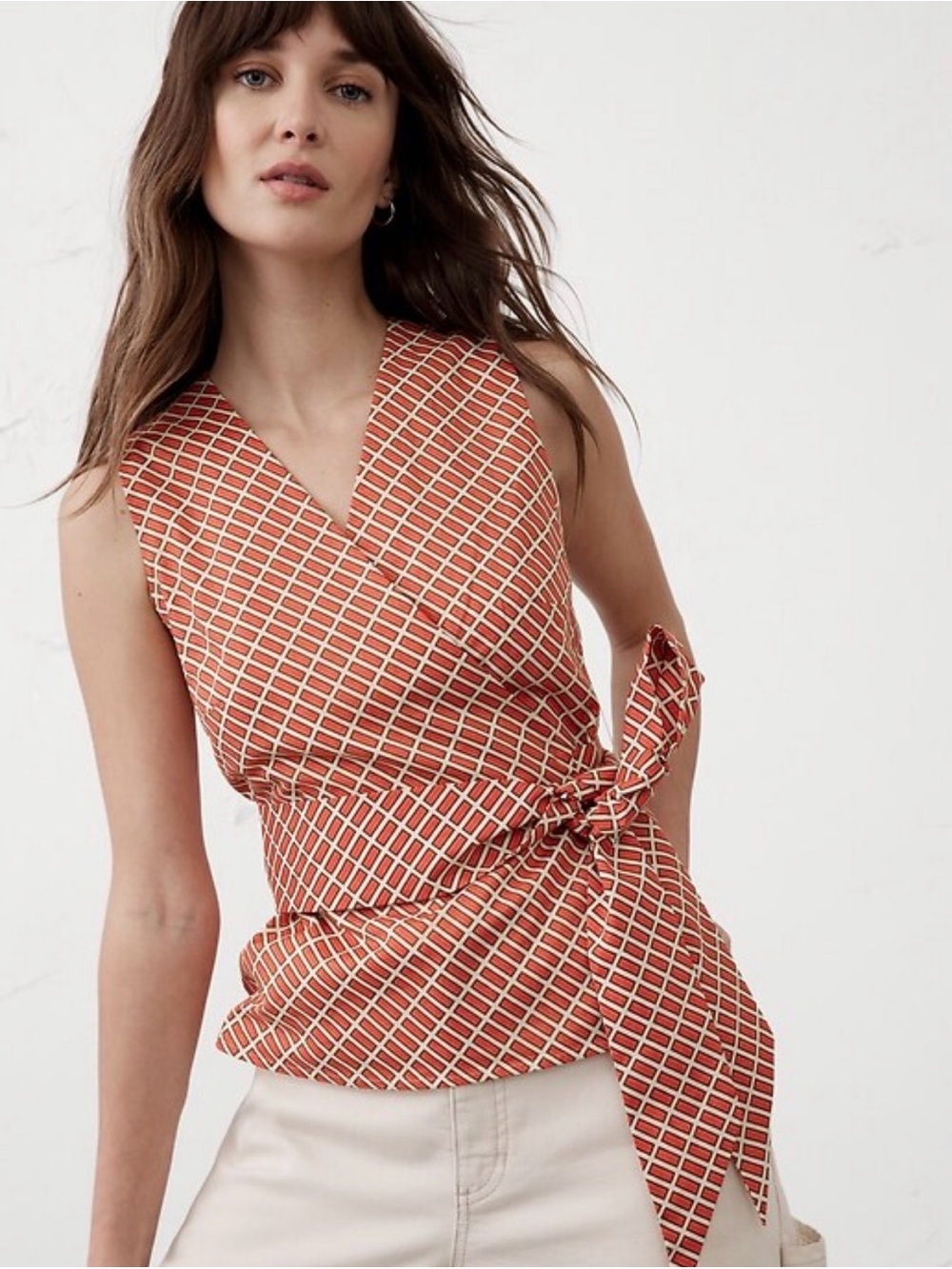 Banana Republic orange Geometric Wrap-Style Sleeveless Blouse